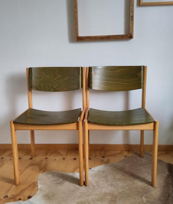 Jaren 70 eetkamerstoelen, Huis en Inrichting, Stoelen, Zo goed als nieuw, Hout, Overige kleuren, Ophalen of Verzenden