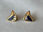 Gouden oorbellen Lapis Lazuli en Saffier, Zo goed als nieuw, Met edelsteen, Knopjes of Stekers, Goud
