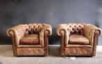 2 prachtige vintage Chesterfield fauteuils, Huis en Inrichting, Fauteuils, 75 tot 100 cm, Gebruikt, Leer, 75 tot 100 cm