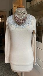 Roomwitte modal/viscose trui met kant/strass mt S, Wit, Ophalen of Verzenden, Maat 36 (S), Nieuw