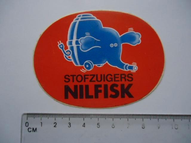 sticker oud NILFISK Stofzuiger olifant strip logo retro, Verzamelen, Stickers, Zo goed als nieuw, Bedrijf of Vereniging, Verzenden