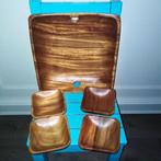 Houten vierkante snack schaal en 4 snack bakjes, Ophalen, Gebruikt, Schaal, Vierkant