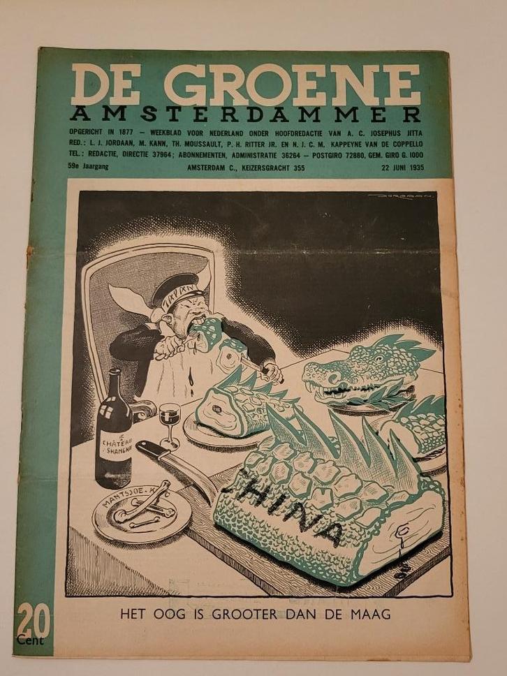 Spotprent door Jordaan op cover De Groene Amsterdammer, 1935, Boeken, Tijdschriften en Kranten, Gelezen, Overige typen, Ophalen of Verzenden