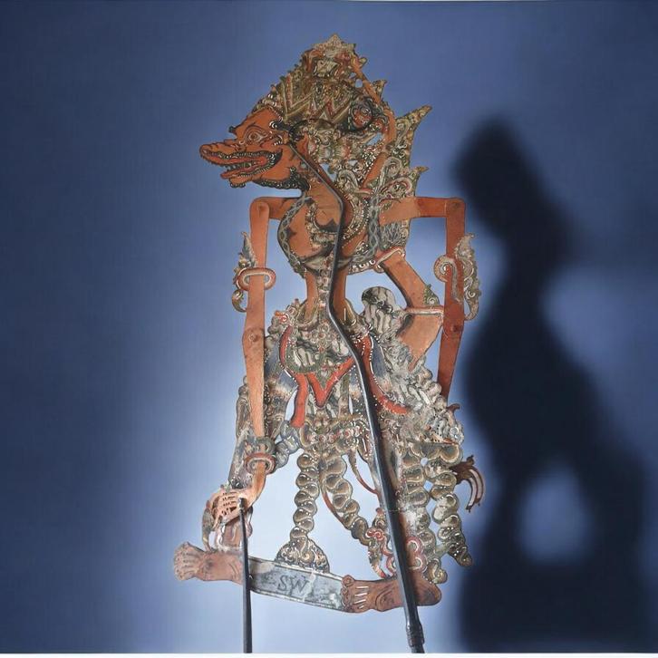 Antieke handgemaakte wayang kulit pop groot gesigneerd 2209, Antiek en Kunst, Kunst | Niet-Westerse kunst, Ophalen of Verzenden