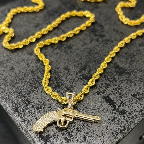 14k gouden ketting met revolver hanger rope, Sieraden, Tassen en Uiterlijk, Kettingen, Ophalen of Verzenden