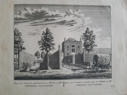 43 Oegstgeest Huis van Cornelis van Campen Kopergravure, Antiek en Kunst, Kunst | Etsen en Gravures, Ophalen of Verzenden