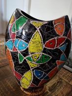 Indonesische handmade bloemenvaas met vissen decoratie, Antiek en Kunst, Ophalen of Verzenden
