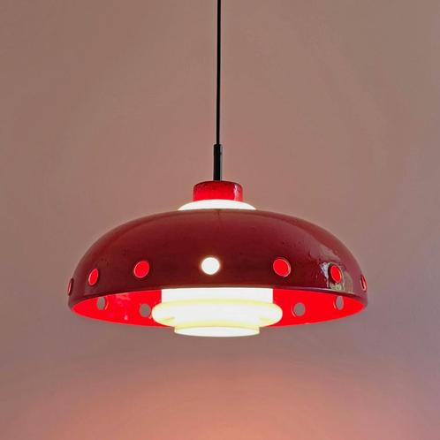 grote vintage Deens LAMP emaille opaalglas MidCentury Design, Huis en Inrichting, Lampen | Hanglampen, Gebruikt, Minder dan 50 cm