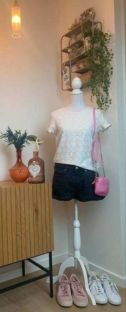 JACQUELINE DE YONG top/shirt met ajour-patroon, maat S, Kleding | Dames, Tops, Zo goed als nieuw, Maat 36 (S), Wit, Korte mouw