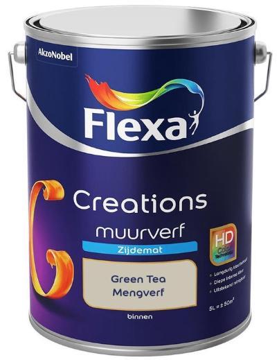 FLEXA CREATIONS Muurverf Zijdemat Green Tea 5 liter, Doe-het-zelf en Verbouw, Verf, Beits en Lak, Nieuw, 5 tot 10 liter, Groen
