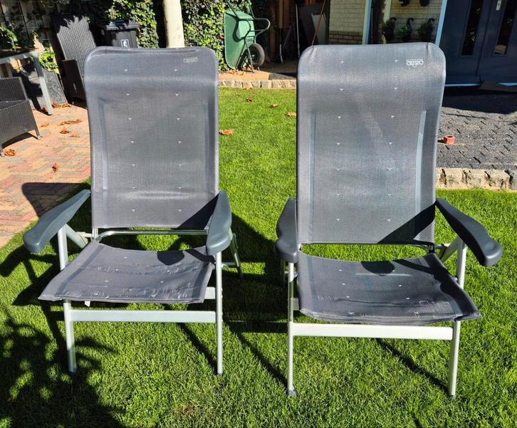 2 Crespo XL Campingstoelen + Voetensteuntjes, Caravans en Kamperen, Kampeermeubelen, Gebruikt, Campingstoel, Ophalen