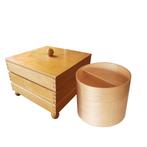 Stapelbare houten naaidoos / sieradendoos + een ronde doos, Gebruikt, --, -, Ophalen of Verzenden