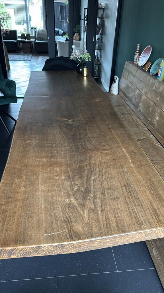 Boomstam Beukenhouten Eettafel - 270x80 cm, Huis en Inrichting, Tafels | Eettafels, Gebruikt, 50 tot 100 cm, 200 cm of meer, Vijf personen of meer
