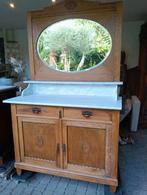 Antieke wastafel badkamermeubel marmer vintage kast eiken ou, Ophalen of Verzenden, Gebruikt, 100 tot 150 cm, Minder dan 100 cm