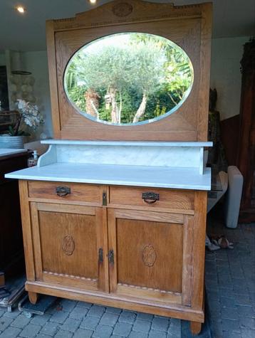 Antieke wastafel badkamermeubel marmer vintage kast eiken ou beschikbaar voor biedingen