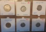 6 stuks zilmunten uit Ceylon. Diverse jaren en kwaliteiten., Postzegels en Munten, Munten | Azië, Ophalen of Verzenden, Zuid-Azië