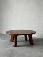 Vintage Brutalistische rond houten salontafel, Antiek en Kunst, Ophalen