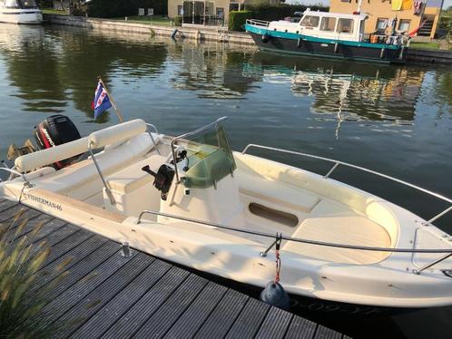 boot, Watersport en Boten, Vis- en Consoleboten, Gebruikt, 50 tot 70 pk, 3 tot 6 meter, Benzine, Buitenboordmotor, Polyester, Ophalen of Verzenden