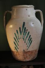 Antieke aardewerk voorraadpot pot Calabrie Italie geel groen, Ophalen of Verzenden