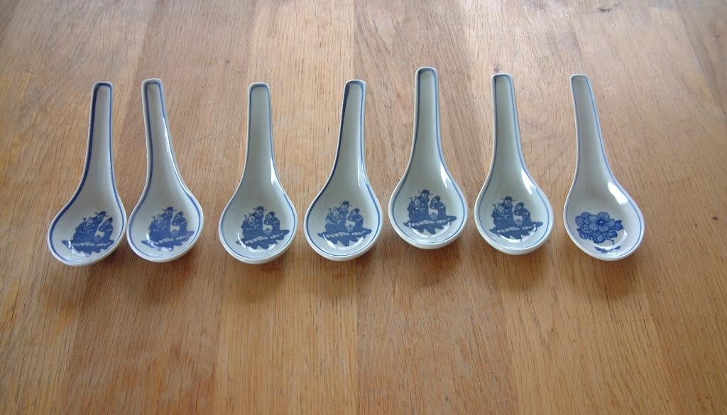 7  vintage Chinese rijstlepels rijst lepels, Ophalen of Verzenden, Rvs of Chroom