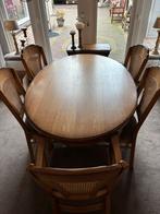 Eiken Eettafel met 6 Stoelen - Honing Patine, Ophalen, Gebruikt, 100 tot 150 cm, Eikenhout