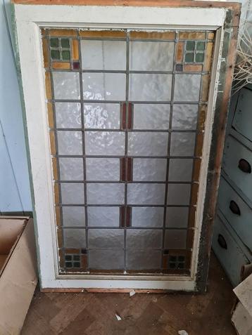 Antiek Glas in Lood Raam - Hardhouten Frame beschikbaar voor biedingen