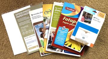 Diverse pakken en proefsets fotopapier voor printer beschikbaar voor biedingen