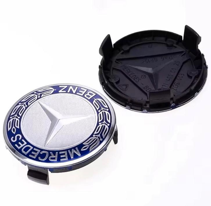 Set naafdoppen 75 mm Mercedes (4 stuks) nieuw blauw, Auto diversen, Wieldoppen, Nieuw, Verzenden