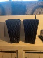 2 Rotan Bloembakken - 50 cm hoog, Kunststof, Gebruikt, Minder dan 60 cm, Vierkant