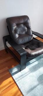 Vintage Scandinavische lederen lounge fauteuil, Ophalen, Zo goed als nieuw