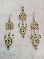 Prachtige Handgemaakte Lange Zilveren Set met Peridot, Verzenden, Zilver, Oorbellen, Met edelsteen