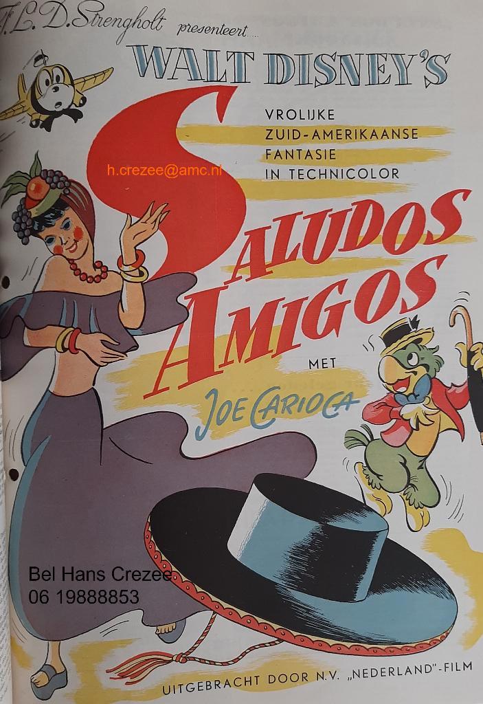 oek oud disney film poster donald duck Saludos Amigos 1948, Verzamelen, Posters, Gebruikt, Film en Tv, A1 t/m A3, Rechthoekig Staand