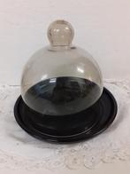 Leerdam - mooie glazen stolp met zwart glazen onderbord, Ophalen of Verzenden
