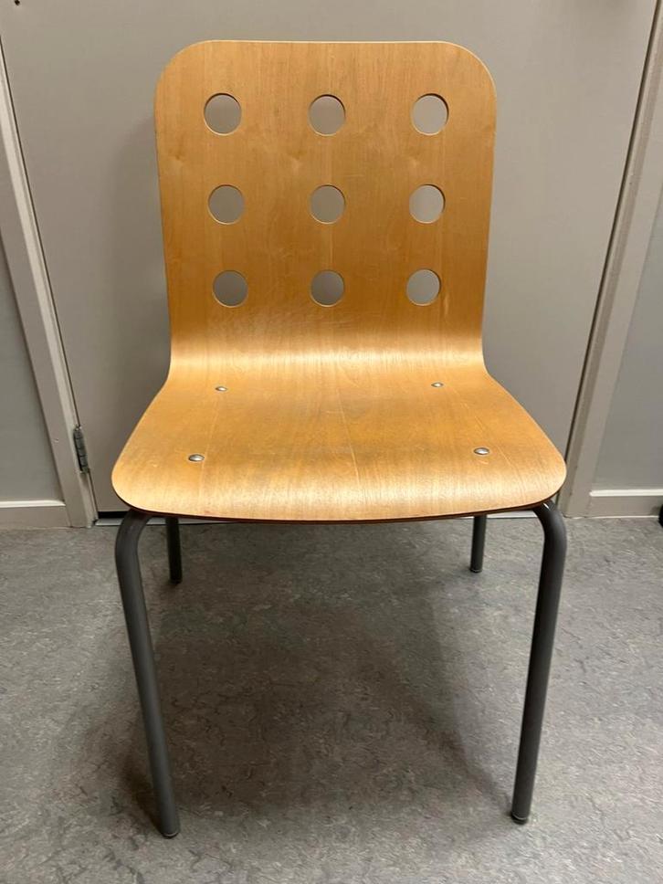 IKEA Jules stoel - 6 stuks houtkleur + 4 rood, Huis en Inrichting, Stoelen, Gebruikt, Vijf, Zes of meer stoelen, Hout, Metaal