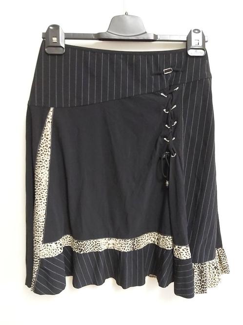 R39 - Zwarte Indies polyamide rok maat 1 = S (1), Kleding | Dames, Rokken, Zo goed als nieuw, Maat 38/40 (M), Zwart, Onder de knie