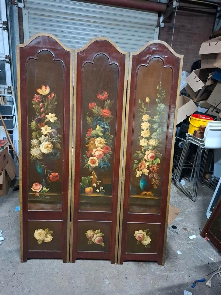 Antiek Kamerscherm met Bloemen, Huis en Inrichting, Woonaccessoires | Kamerschermen, Gebruikt, Ophalen