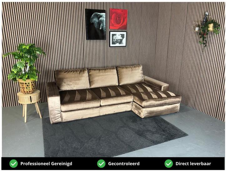 GRATIS LEVERING Velvet Loungebank Bruin 270x150 REFURBISHED, Huis en Inrichting, Banken | Bankstellen, Zo goed als nieuw, Hoekbank