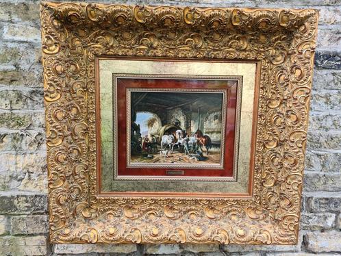 Olieverf op paneel,  interieur van een stal,  Schumacher, Antiek en Kunst, Kunst | Schilderijen | Klassiek, Ophalen of Verzenden