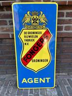 Origineel emaille reclame bord - Fongers Rijwielen Groningen, Verzamelen, Ophalen of Verzenden, Gebruikt, Reclamebord