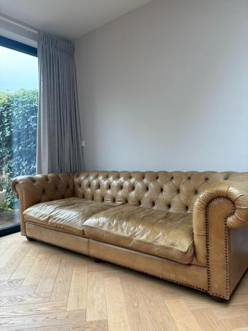 Chesterfield bank leer cognac bruin 2-3 zits DIRECT OPHALEN beschikbaar voor biedingen