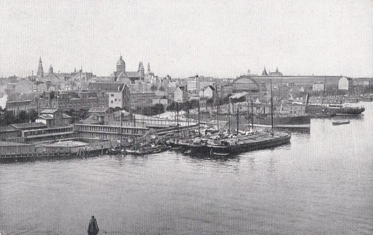 amsterdam  boten panorama  ca 1950, Verzamelen, Ansichtkaarten | Nederland, Noord-Brabant, Ophalen of Verzenden