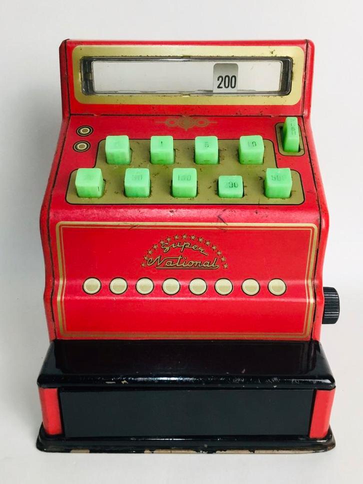 Vintage metalen blikken speelgoed kassa 60s OKP Japan, Verzamelen, Speelgoed, Gebruikt, Verzenden