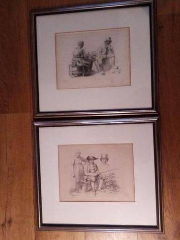 2 x Antieke originele prof. ingelijste litho J.E.Marcus 1812 beschikbaar voor biedingen