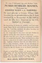 Petrus H. Roosen 1868 Schoten + 1949 Roosendaal, 80 jr, Verzenden, Bidprentje