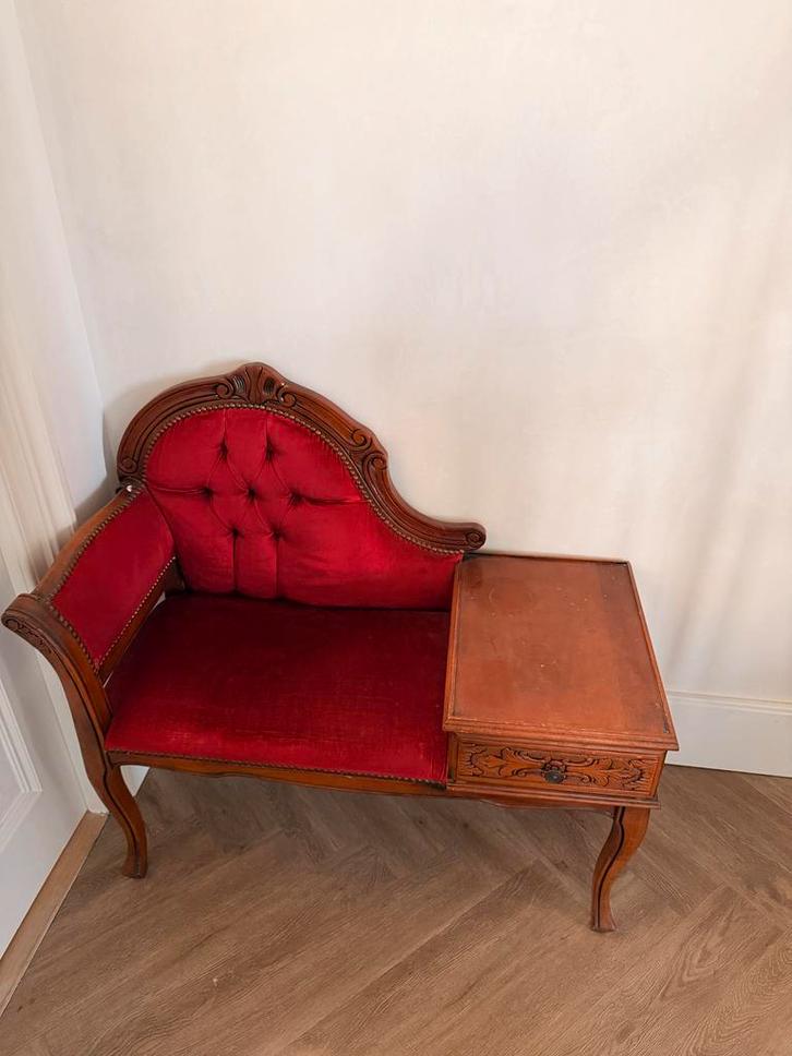 Antiek Bankje met Tafelblad, Huis en Inrichting, Banken | Bankstellen, Gebruikt, Rechte bank, Eenpersoons, Minder dan 150 cm, 75 tot 100 cm