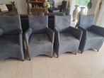 4 blauwe suède stoelen op wieltjes, Ophalen, Gebruikt, Blauw, Leer