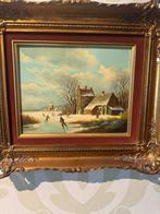 Winters Tafereel - Klassiek Schilderij met Vergulde Lijst, Ophalen of Verzenden