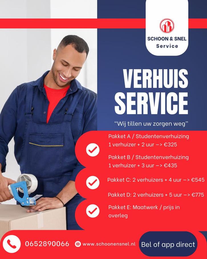 Schoon & Snel – Verhuisservice, Diensten en Vakmensen, Verhuizers en Opslag, Bedrijfsverhuizingen, Verhuizen binnen Nederland