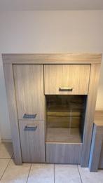 Eikenhouten boekenkast met opbergruimte + led verlichting, Ophalen, Met deur(en), 100 tot 150 cm, Eikenhout