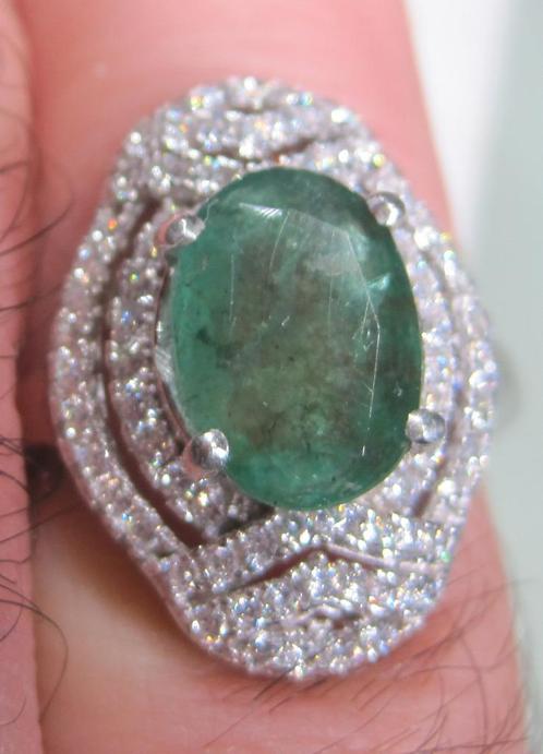 Smaragd 2 krt %100 natuurijk bijzonder design ring zeldzaam, Sieraden, Tassen en Uiterlijk, Ringen, Zo goed als nieuw, Dame, 17 tot 18